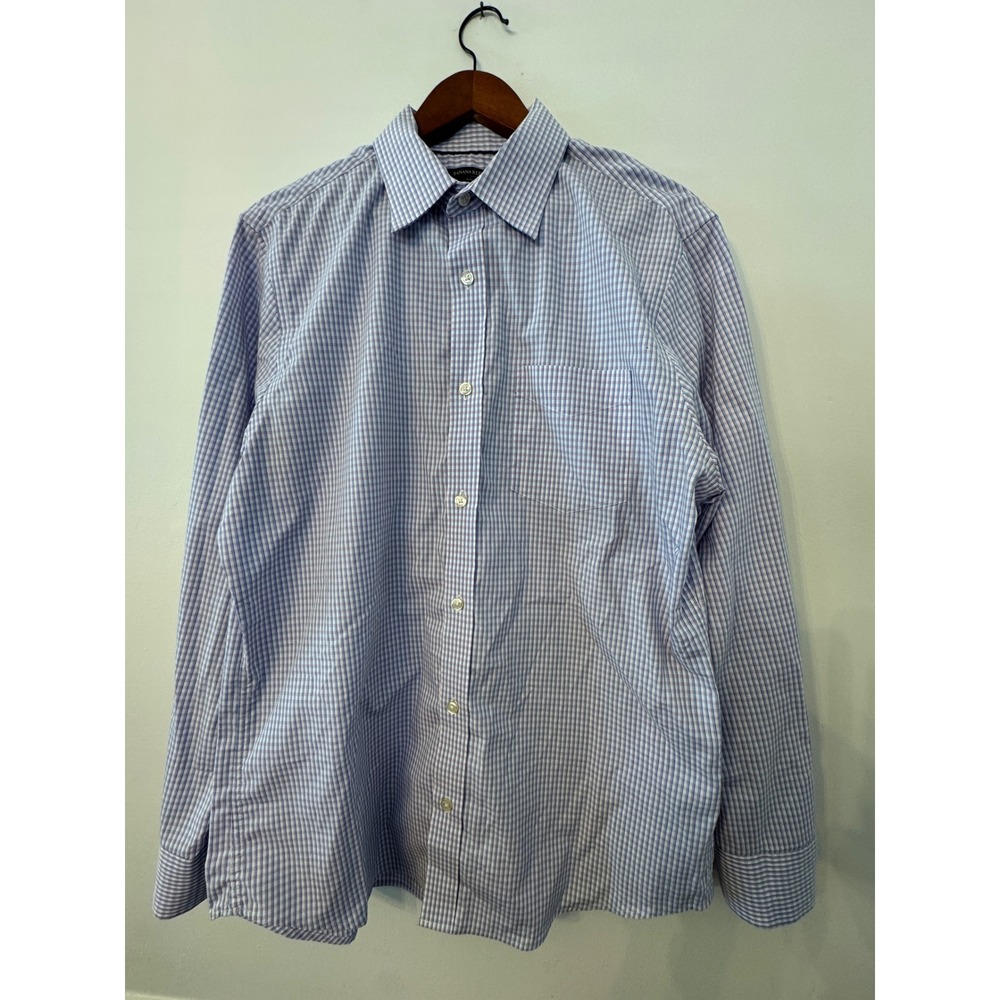 Banana Republic‎ Mens Non Iron Slim Fit Shirt Blue Pink Check L 16-16.5 34-35